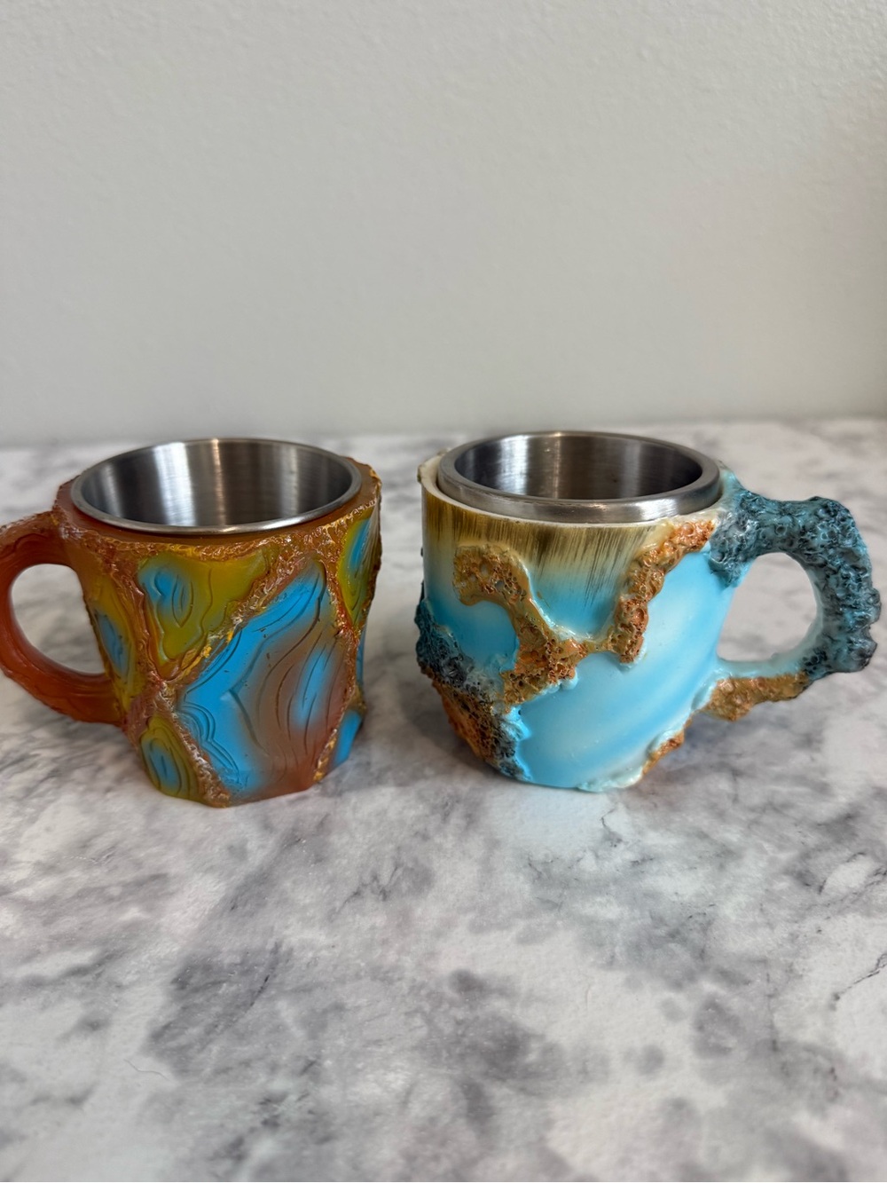 Decorative Colorful Resin Agate-Style Stainless Steel coffee/Tea Cup Set of 2